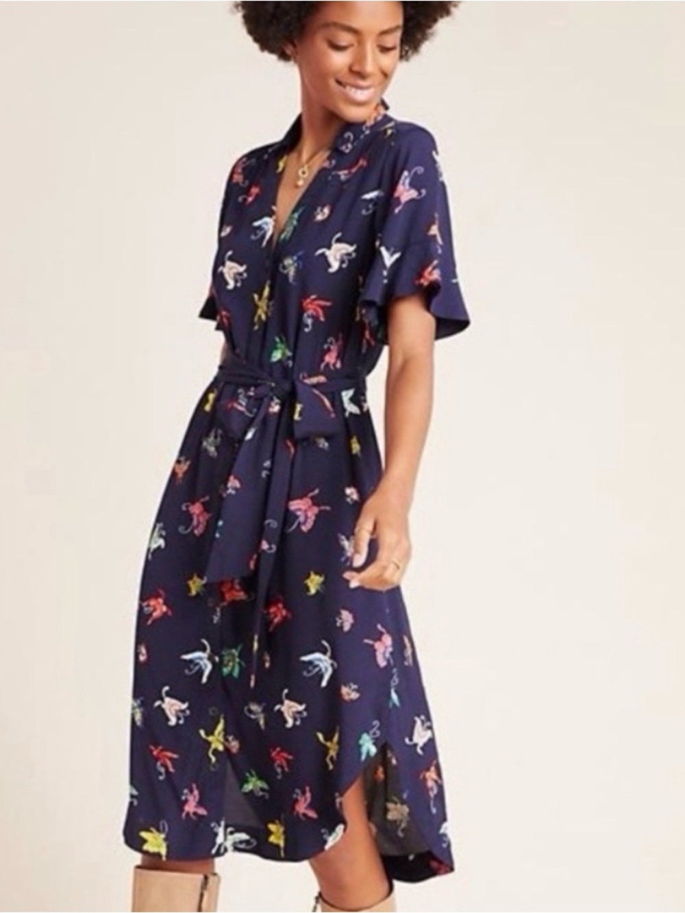 Anthropologie Maeve Flutterby Butterfly Print Midi Shirt Dress